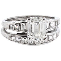 GIA Certified 1.71 H-VS2 Emerald Cut Diamond Engagement Ring with Matching Band