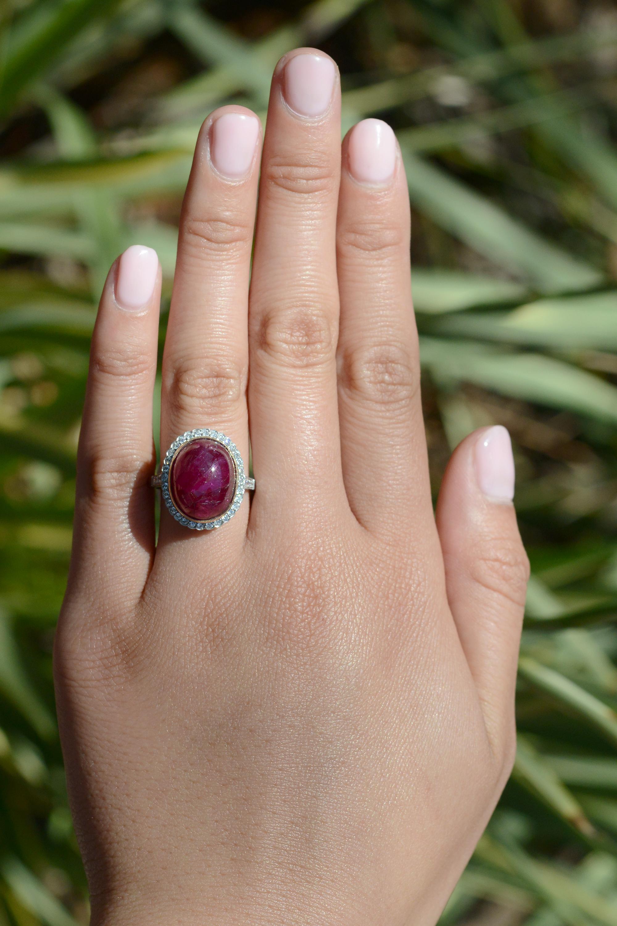 This exquisite expression of classic Art Deco style is embellished with a stunning 17.15 Carat GIA certified, unheated pigeon blood red ruby. We rescued this fabulous gemstone from a 100 year old ring owned by a Burmese doctor and repurposed it,