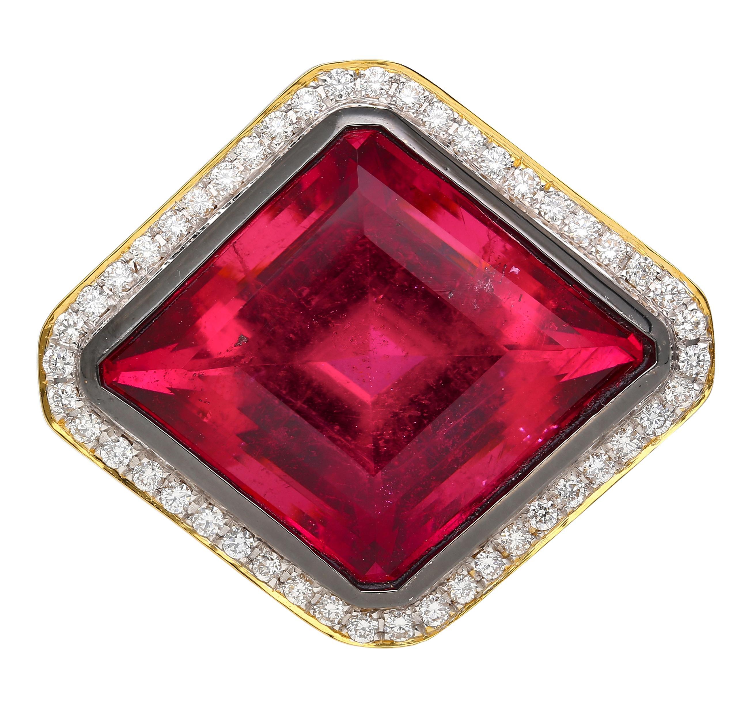 Bague en tourmaline rouge rubellite taille losange de 17,16 carats certifiée GIA en vente 1