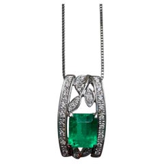 GIA Certified 1.71Ct Colombian Emerald Pendant with Natural Diamonds in Platinum