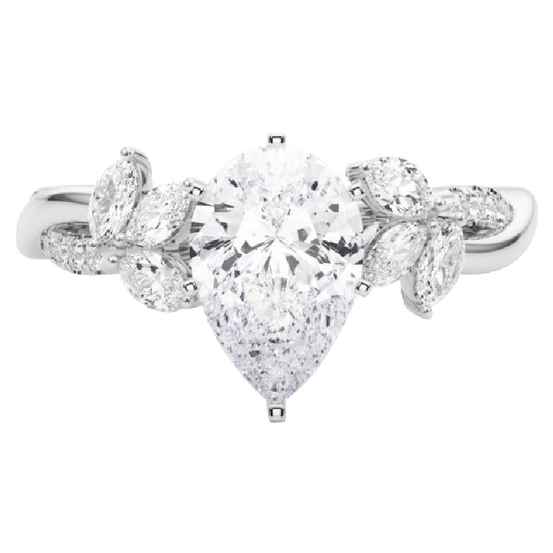 Anello con diamante GIA certificato 1.71ct Pear Entwined Garden Flower Vine