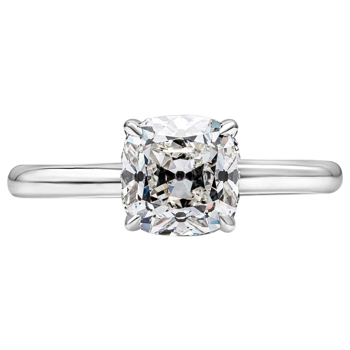 GIA Certified 1.72 Carat Antique Cushion Cut Diamond Solitaire Engagement Ring