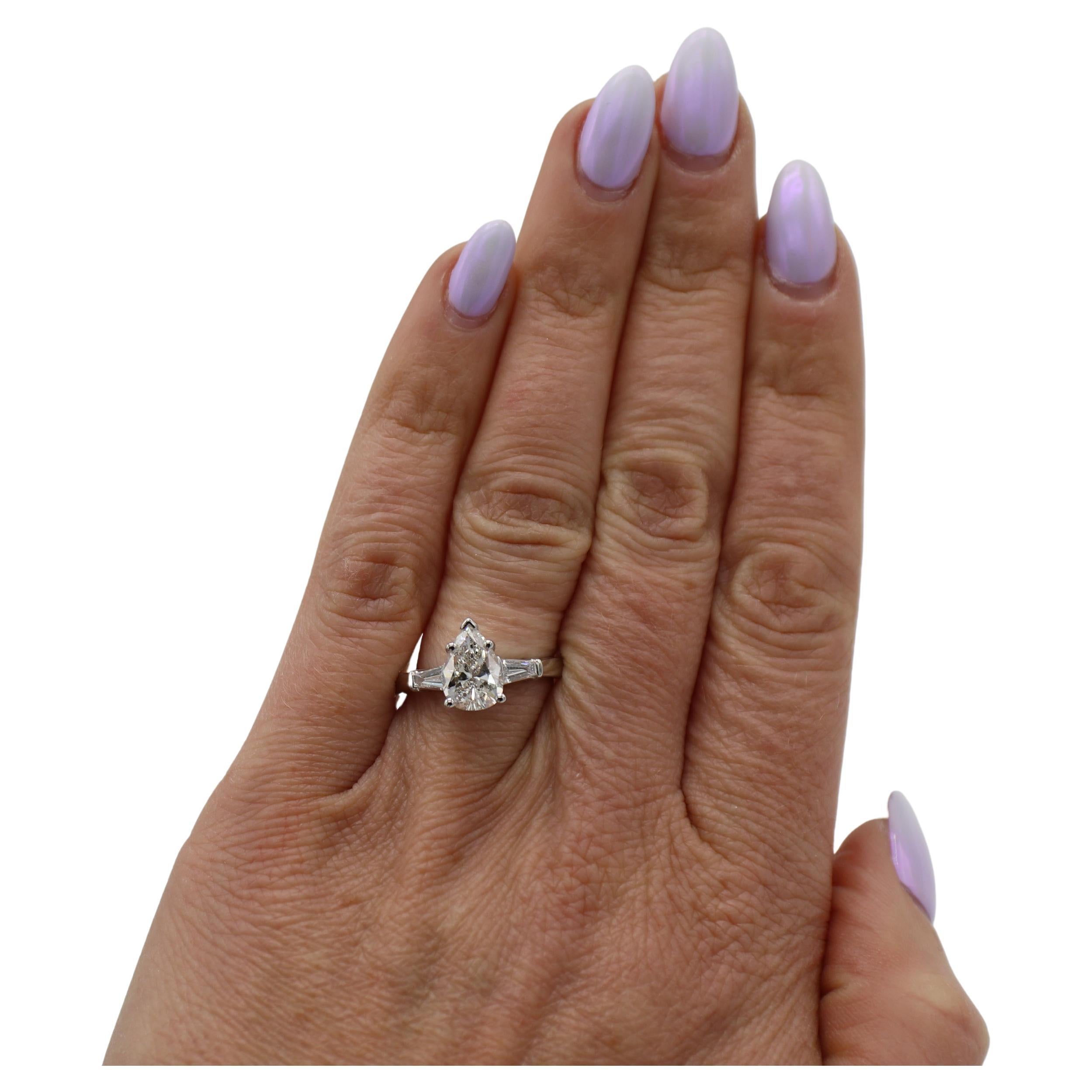 Pear Cut GIA Certified 1.72 Carat G SI1 Pear Shape Natural Diamond Engagement Ring For Sale