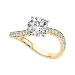 GIA Certified 1.72 Carat Round Curved Ocean Wave Pave Diamond Ring