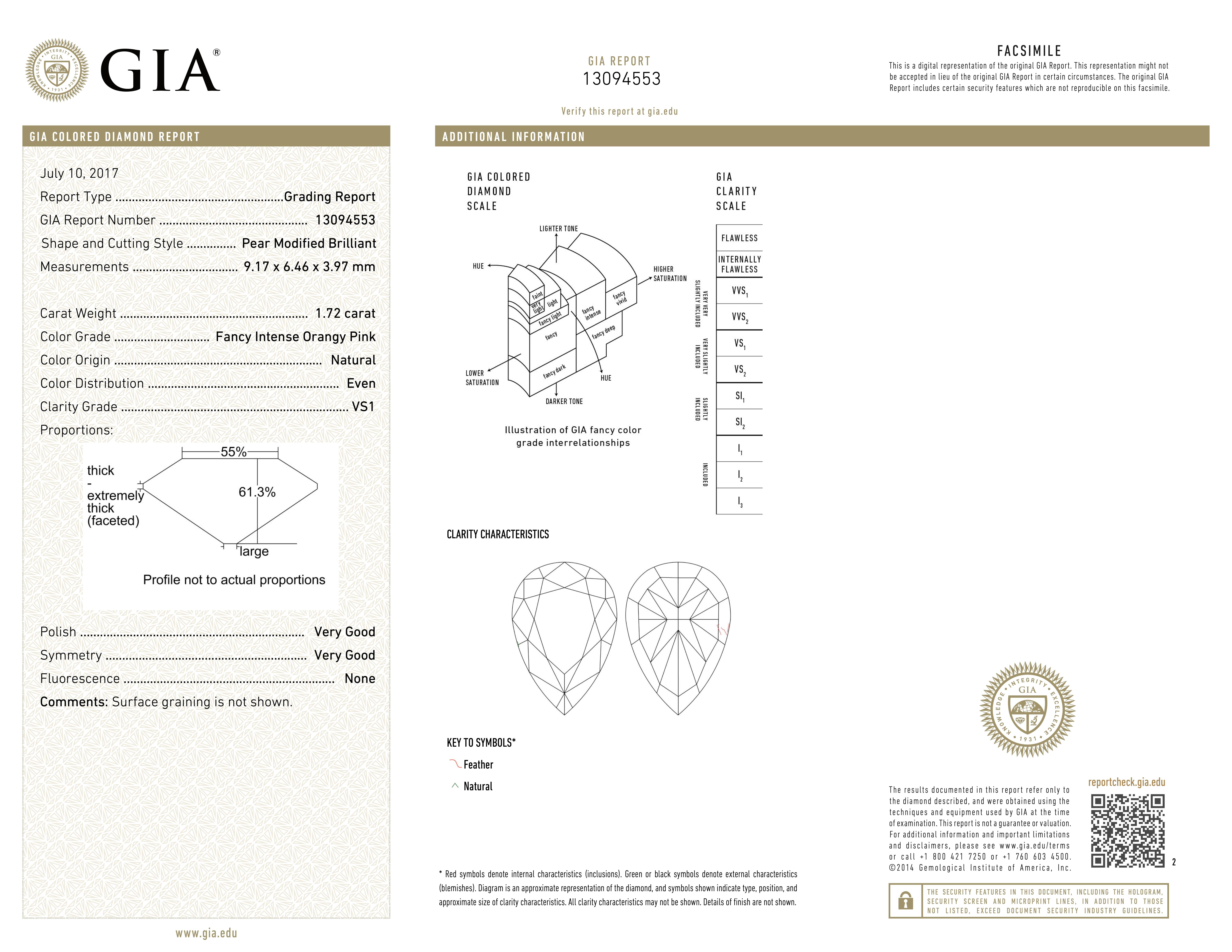 GIA Certified - 1.72 Carats Fancy Intense Orangy Pink Diamond For Sale 1