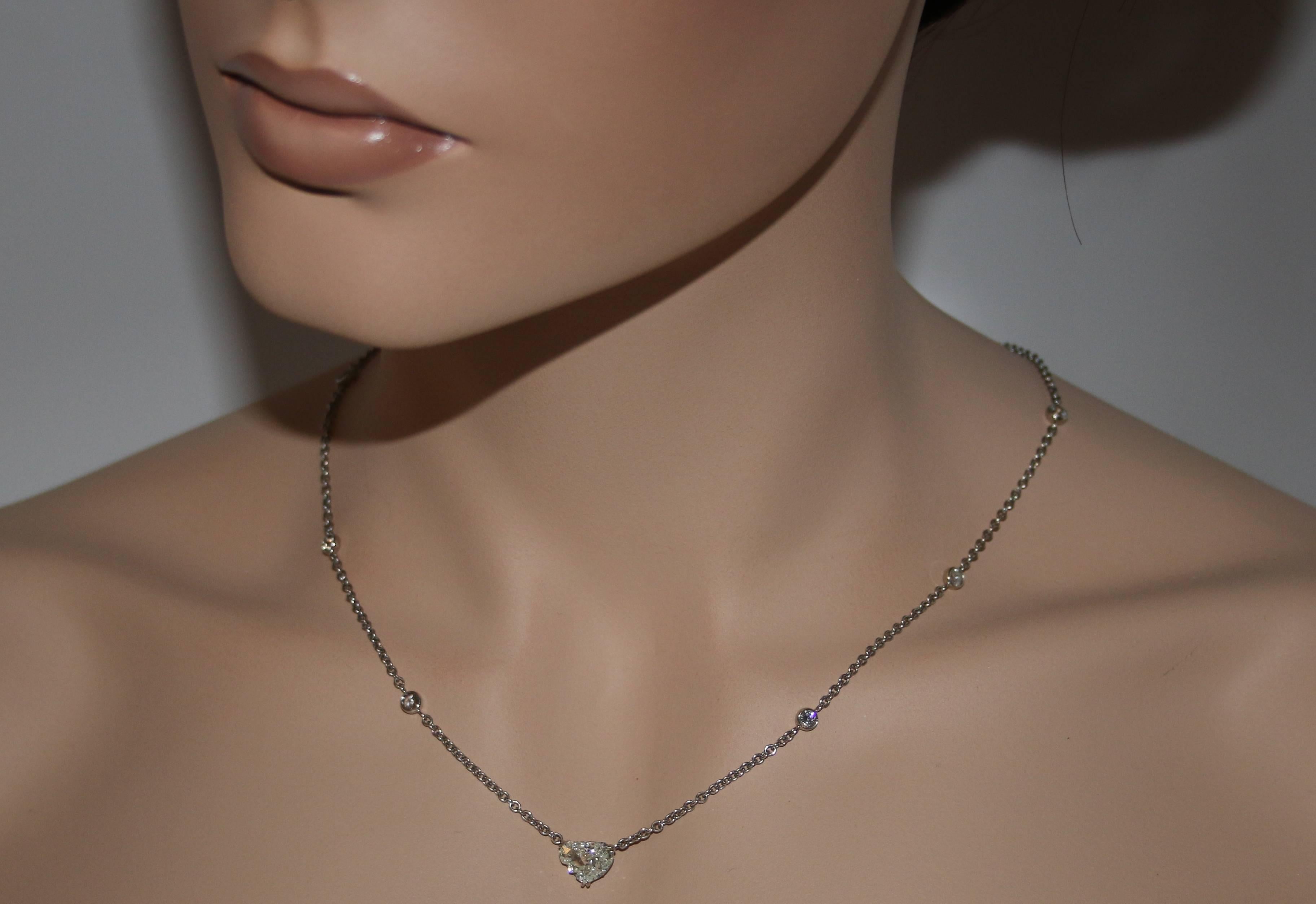 Very Rare and Just One-Of-A-Kind Diamond
The necklace is custom made for the center stone.
The necklace is 18K White Gold
The center stone is GIA Certified Butterfly Cut Diamond
The Butterfly is 1.72 Carats J VS2
The chain has small round Diamonds