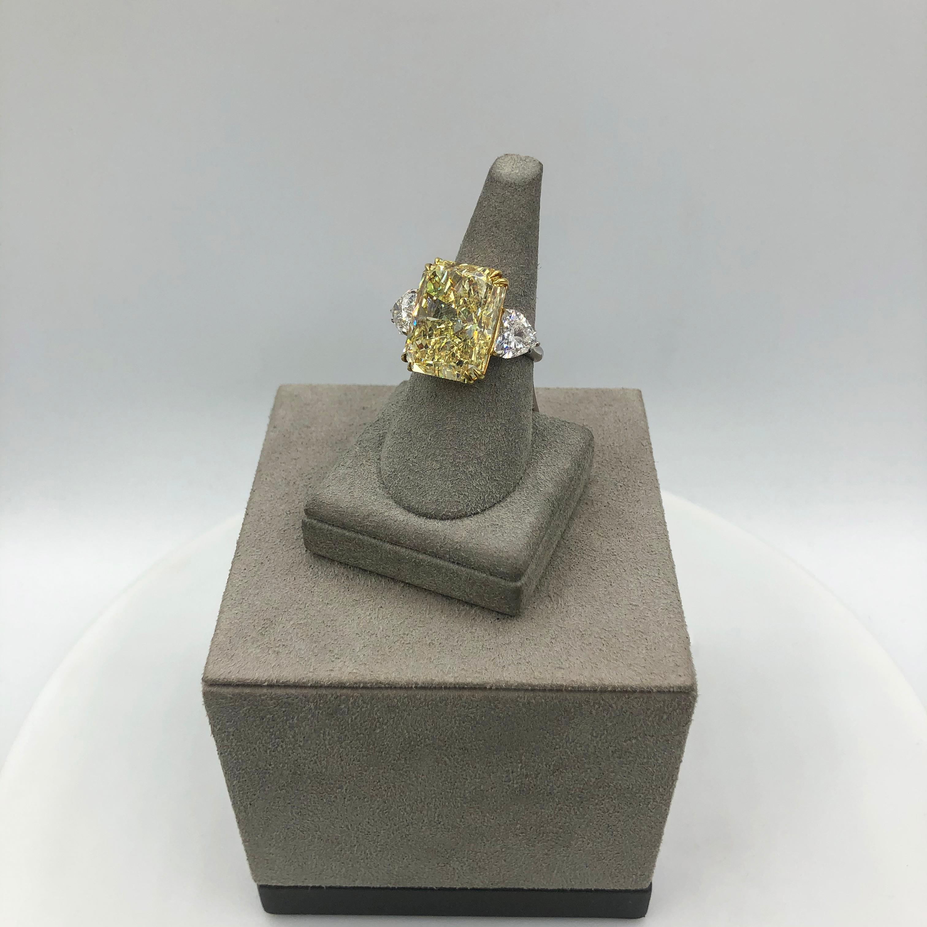 GIA Certified 17.25 Carat Intense Yellow Diamond Three-Stone Engagement Ring For Sale 3