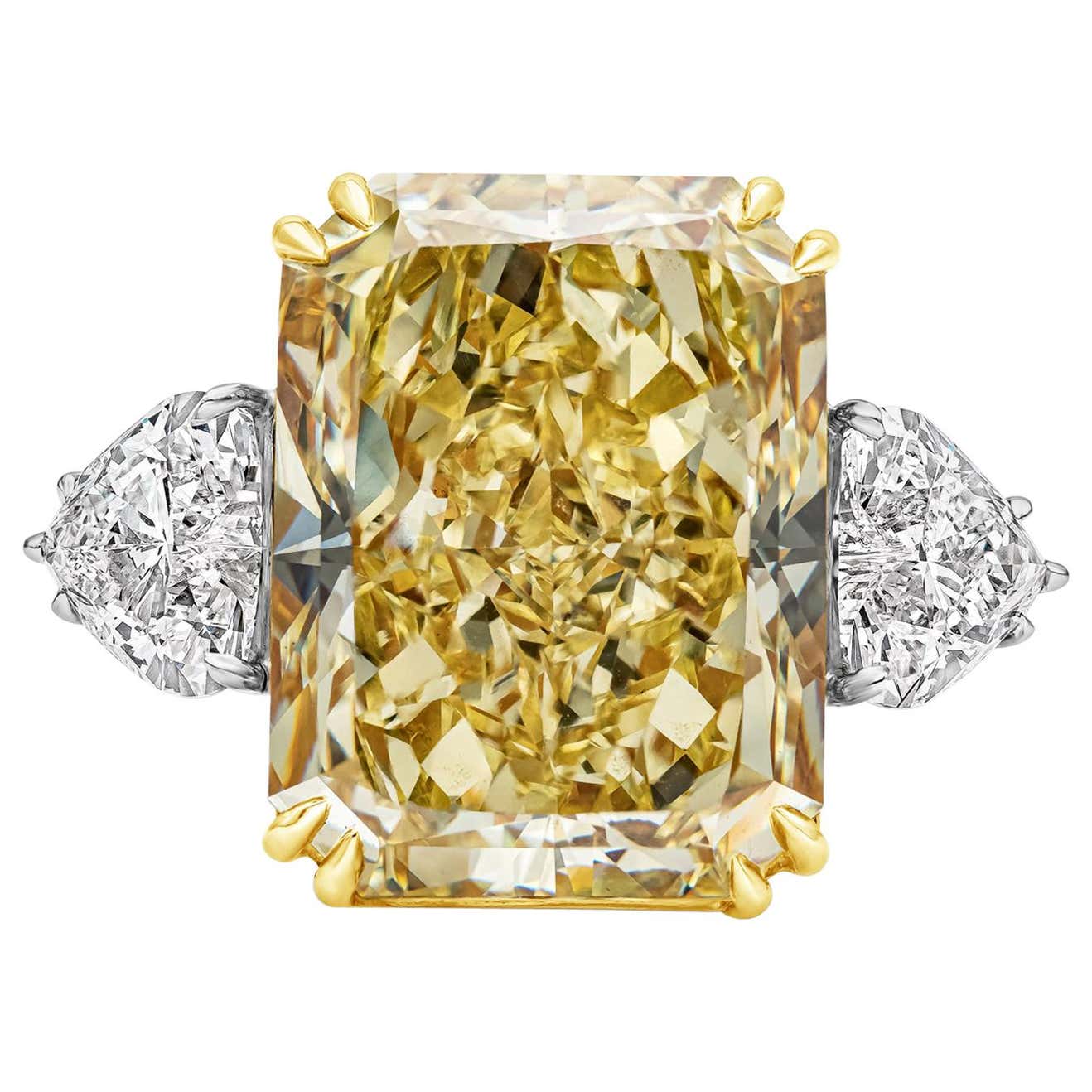 GIA Certified 17.25 Carat Intense Yellow Diamond Three-Stone Engagement ...