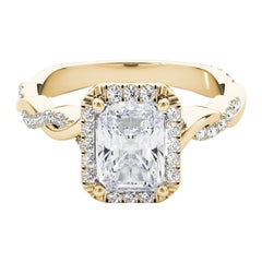 GIA Certified 1.73 Carat Braided Band Radiant Halo Yellow Gold Diamond Ring