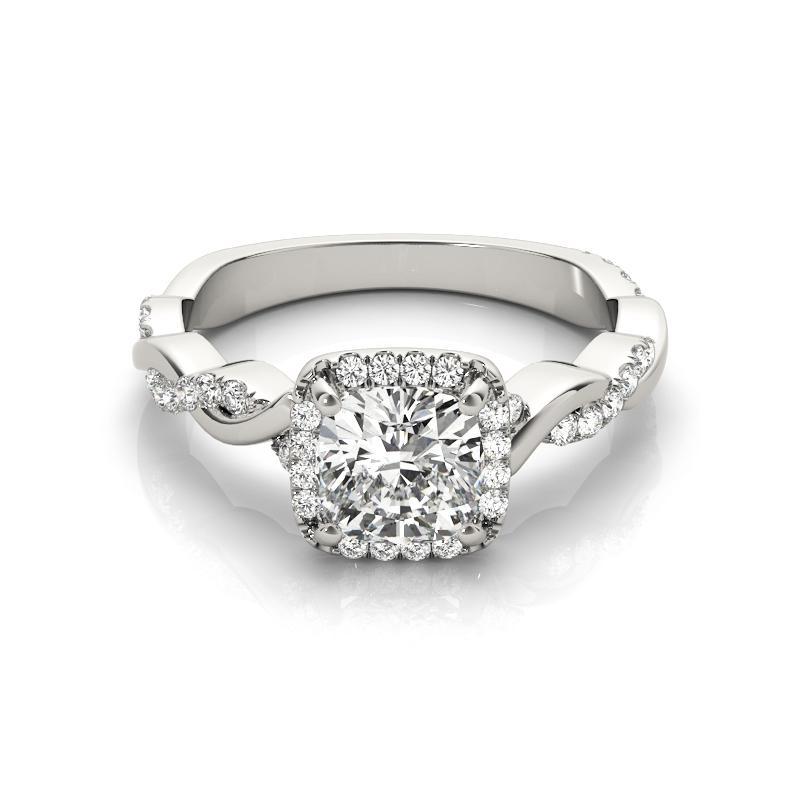 Anillo de diamantes en platino con halo de cojín cuadrado y banda trenzada de 1,73 quilates con certificación GIA Corte cojín en venta
