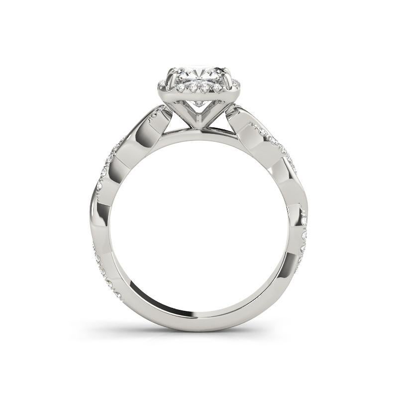 De las mujeres Anillo de diamantes en platino con halo de cojín cuadrado y banda trenzada de 1,73 quilates con certificación GIA en venta