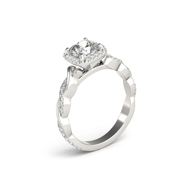 Anillo de diamantes en platino con halo de cojín cuadrado y banda trenzada de 1,73 quilates con certificación GIA en venta 1