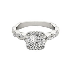 Anillo de diamantes en platino con halo de cojín cuadrado y banda trenzada de 1,73 quilates con certificación GIA