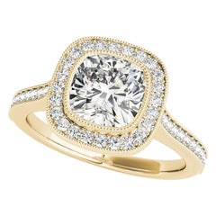 GIA Certified 1.73 Carat Halo Cushion Cathedral Milgrain Diamond Ring