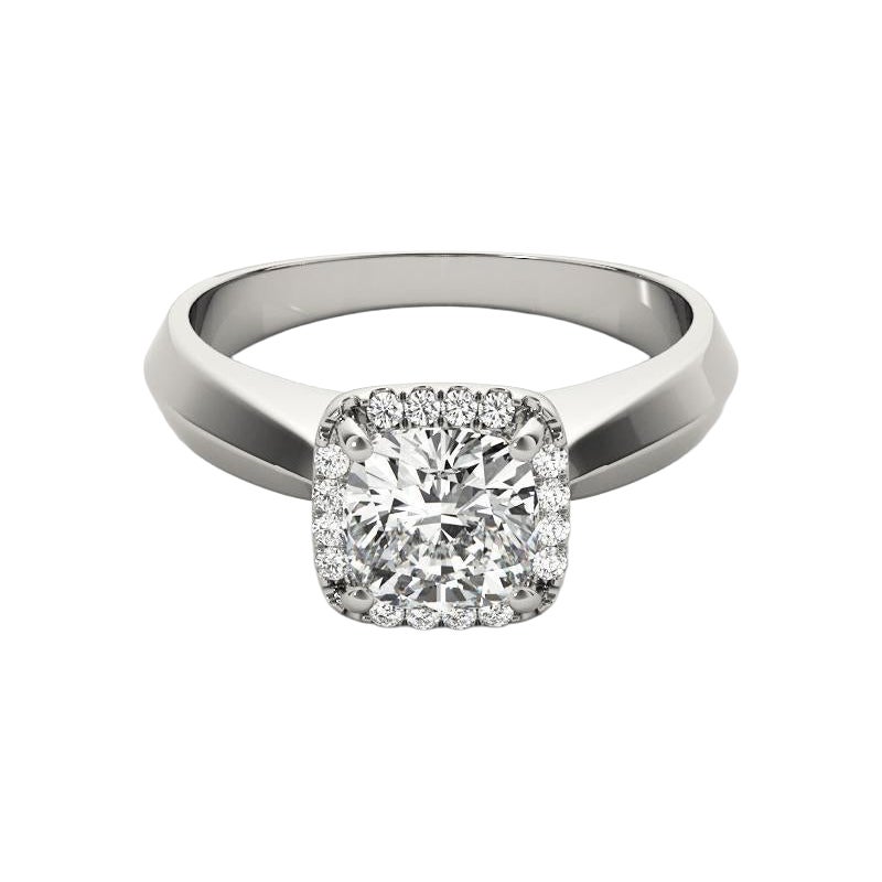 GIA Certified 1,73 Carat Knife Edge Band Cushion Halo Platinum Diamond Ring