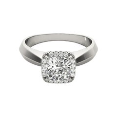 GIA Certified 1.73 Carat Knife Edge Band Cushion Halo Platinum Diamond Ring