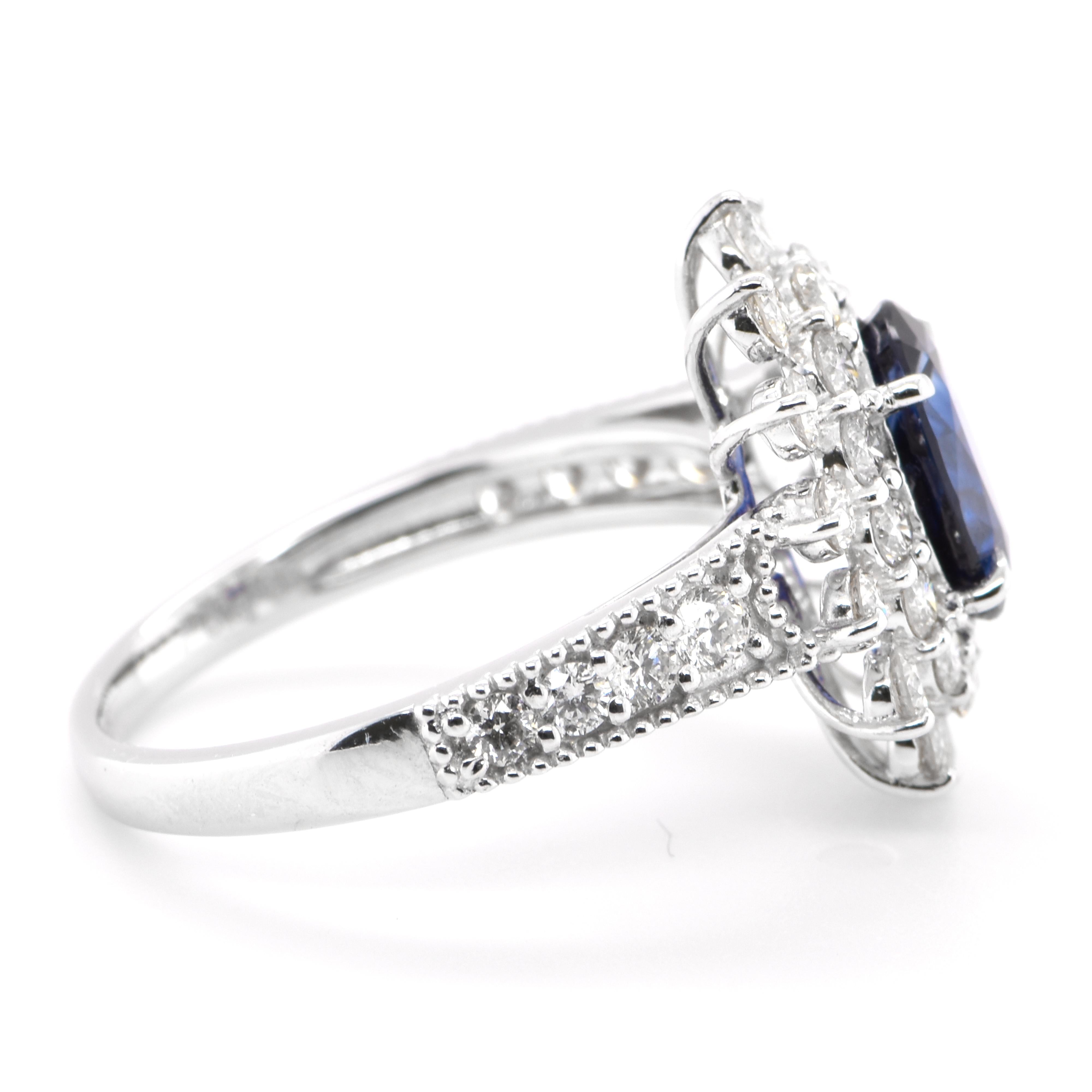 Oval Cut GIA Certified 1.73 Carat Natural African Blue Sapphire Ring Set in Platinum