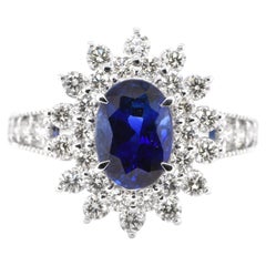 GIA Certified 1.73 Carat Natural African Blue Sapphire Ring Set in Platinum