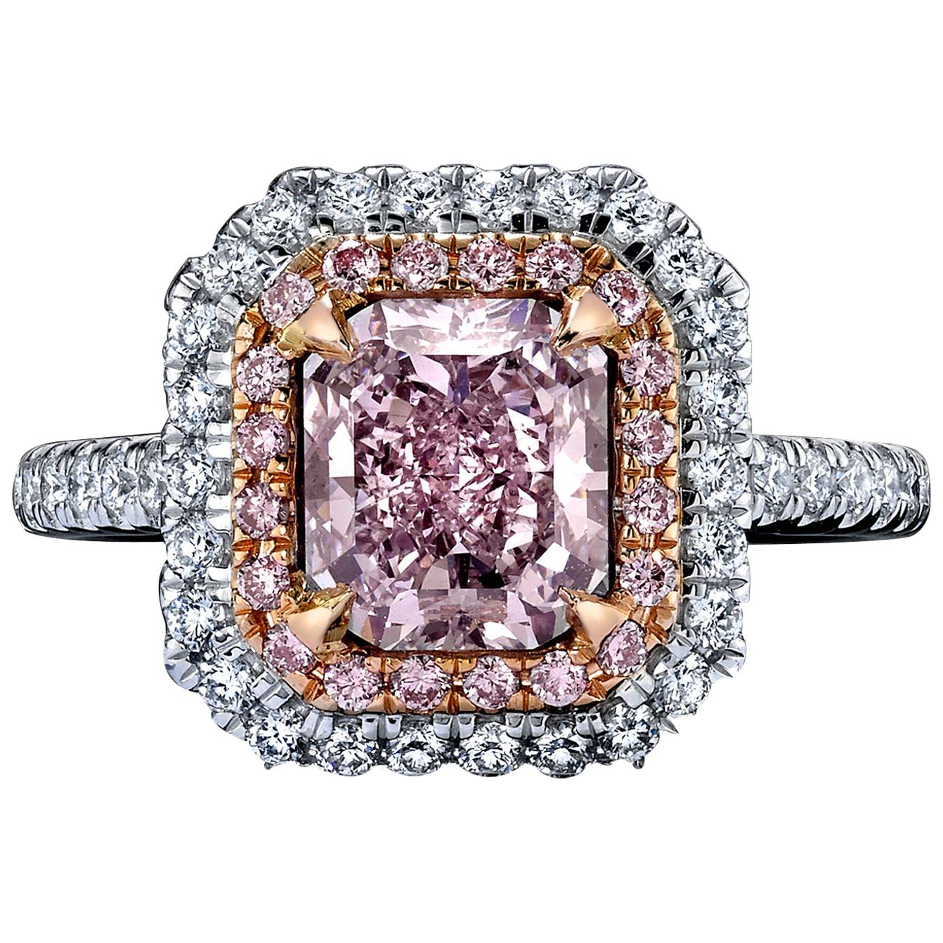 GIA Certified 1.73 Carat Radiant Fancy Purplish Pink Diamond Ring
