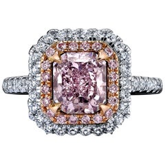 GIA Certified 1.73 Carat Radiant Fancy Purplish Pink Diamond Ring