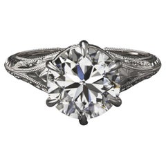 GIA Certified 1.73 Carat Round Cut Diamond Art Deco Style 14K White Gold Ring