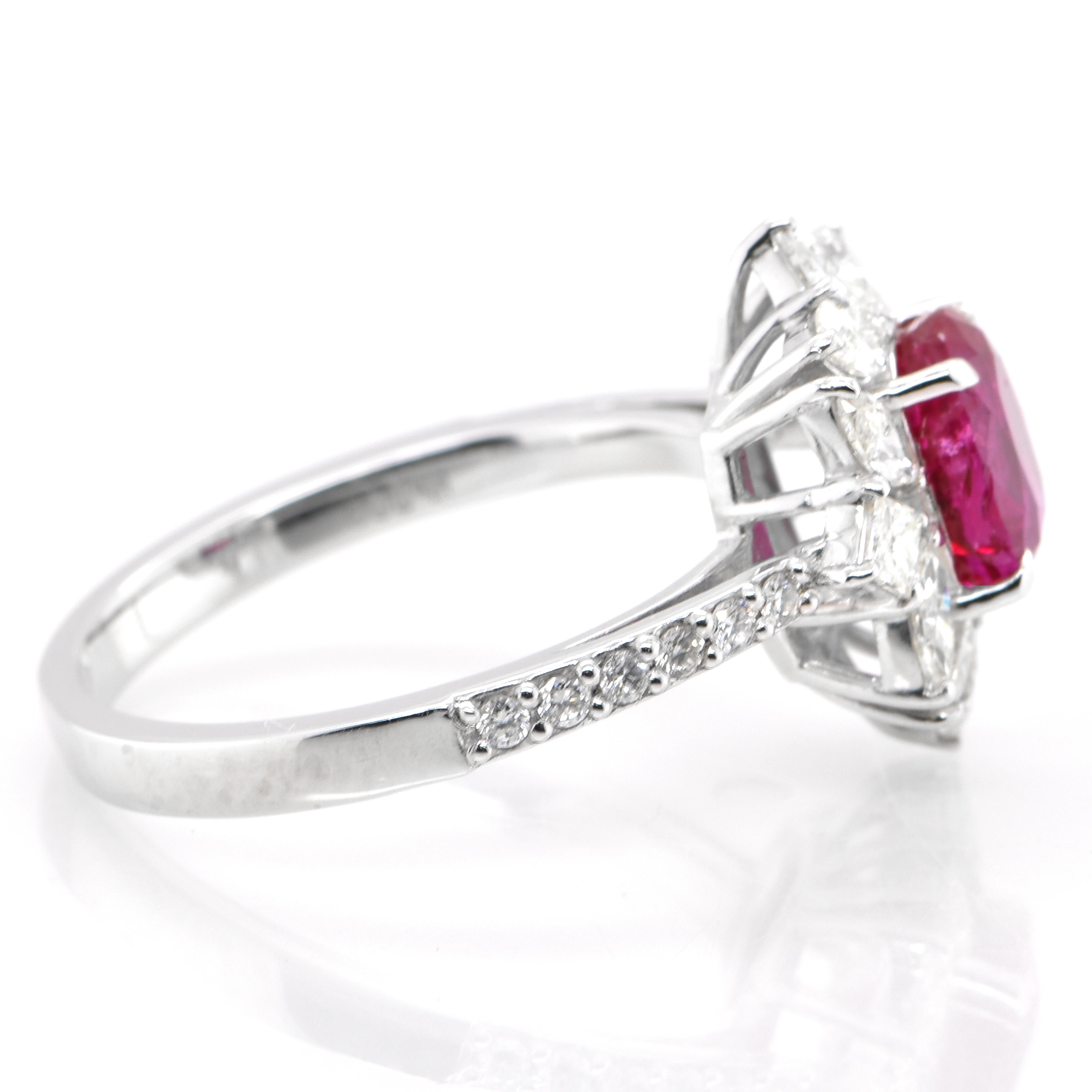GIA Certified 1.73 Carat, Unheated, Burmese Ruby & Diamond Ring set in Platinum In New Condition For Sale In Tokyo, JP