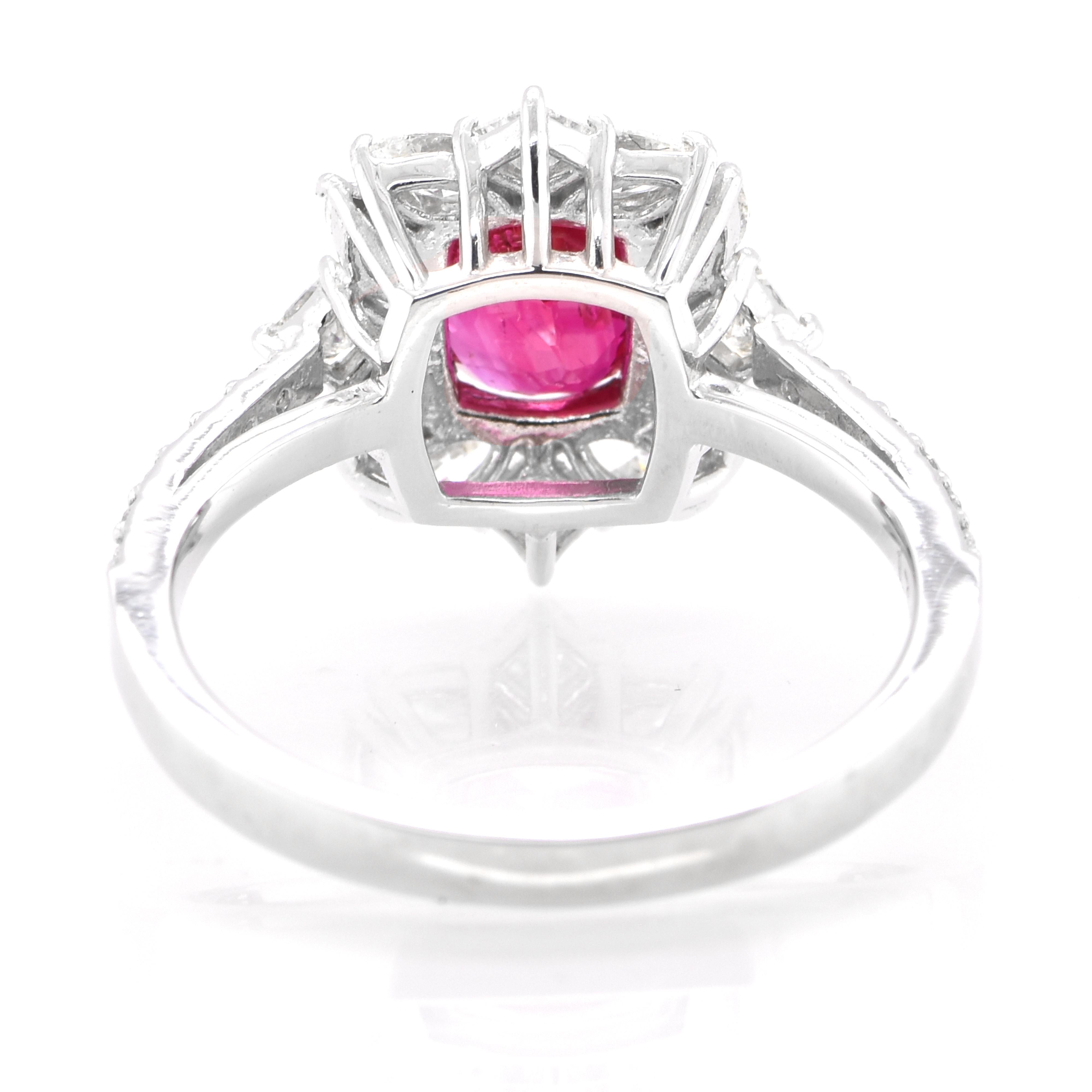 Women's GIA Certified 1.73 Carat, Unheated, Burmese Ruby & Diamond Ring set in Platinum For Sale