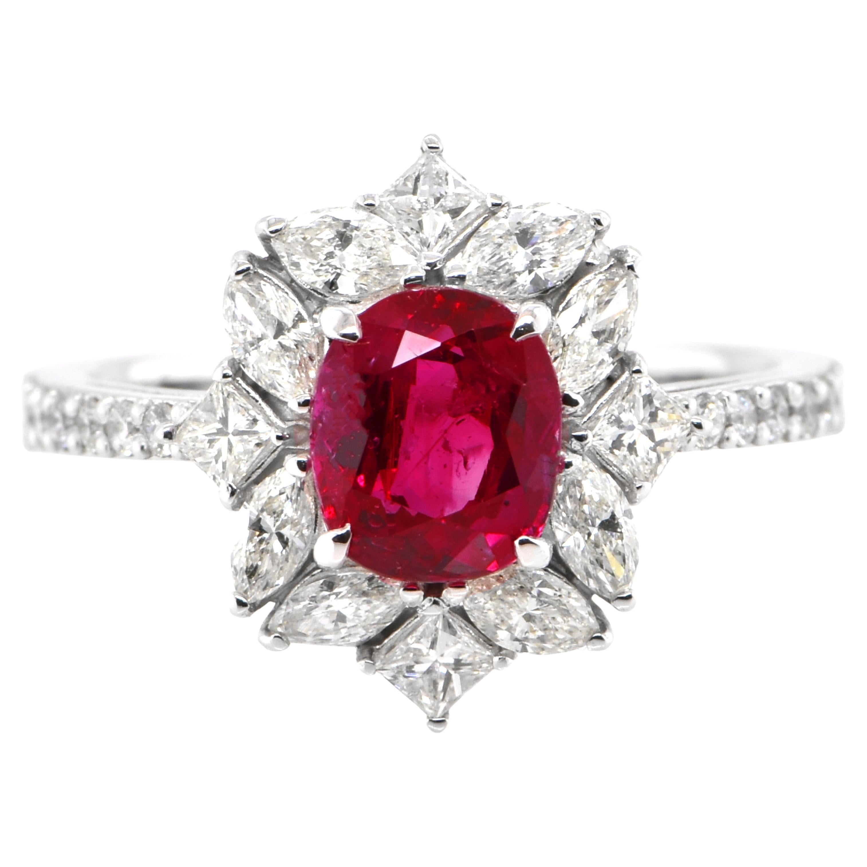 GIA Certified 1.73 Carat, Unheated, Burmese Ruby & Diamond Ring set in Platinum For Sale