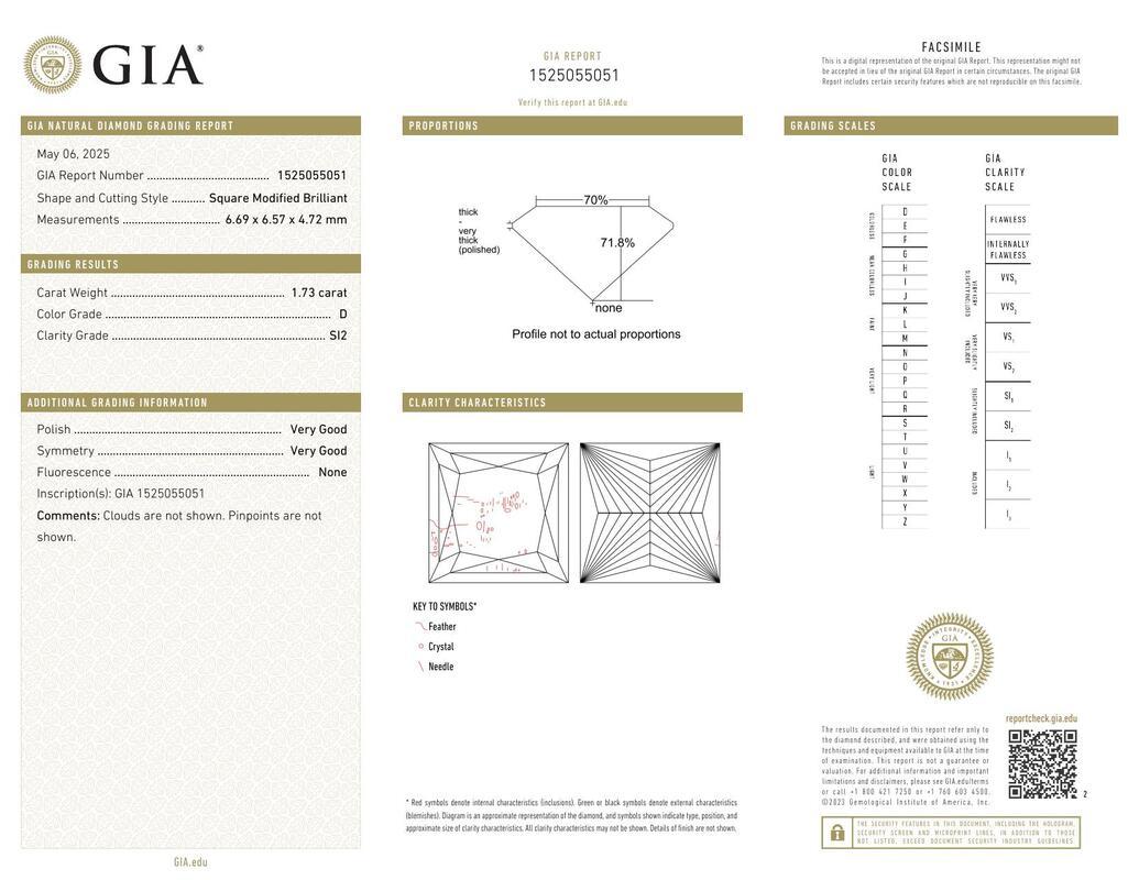 Contemporaneo GIA Certificato 1,73 Carati Vintage Princess Milgrain Band Anello di diamanti in platino in vendita