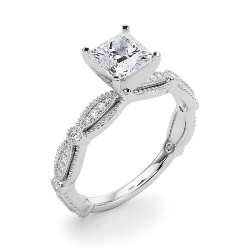 Donna GIA Certificato 1,73 Carati Vintage Princess Milgrain Band Anello di diamanti in platino in vendita