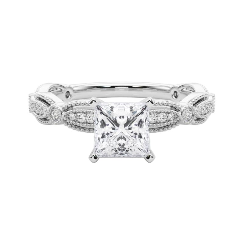 GIA Certificato 1,73 Carati Vintage Princess Milgrain Band Anello di diamanti in platino in vendita