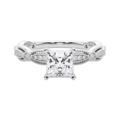 GIA Certificato 1,73 Carati Vintage Princess Milgrain Band Anello di diamanti in platino
