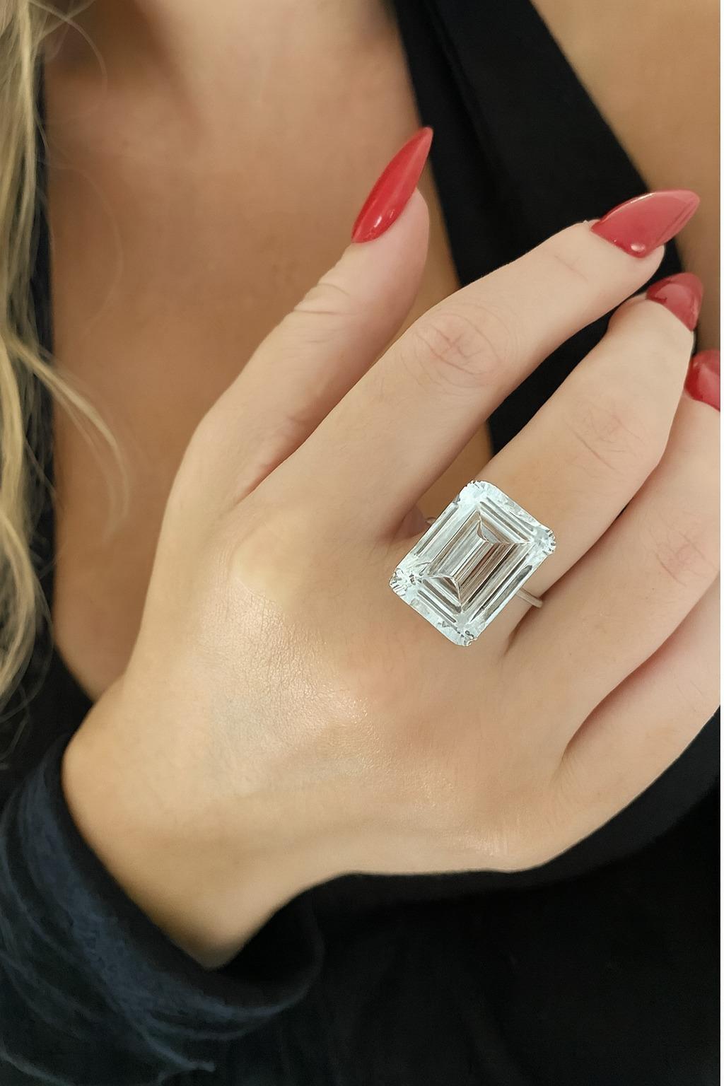 GIA Certified 17.37 Carat F VVS1 Emerald-Cut Diamond Platinum Ring

A museum-scale emerald cut—icy F color and near-perfect VVS1 clarity—presented in a sleek platinum setting that lets the stone’s hall-of-mirrors brilliance take center stage. The