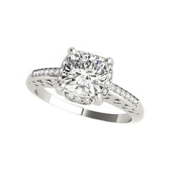 GIA Certified 1.73ct Cuscino Nascosto Halo Scroll Cattedrale Anello di Diamante