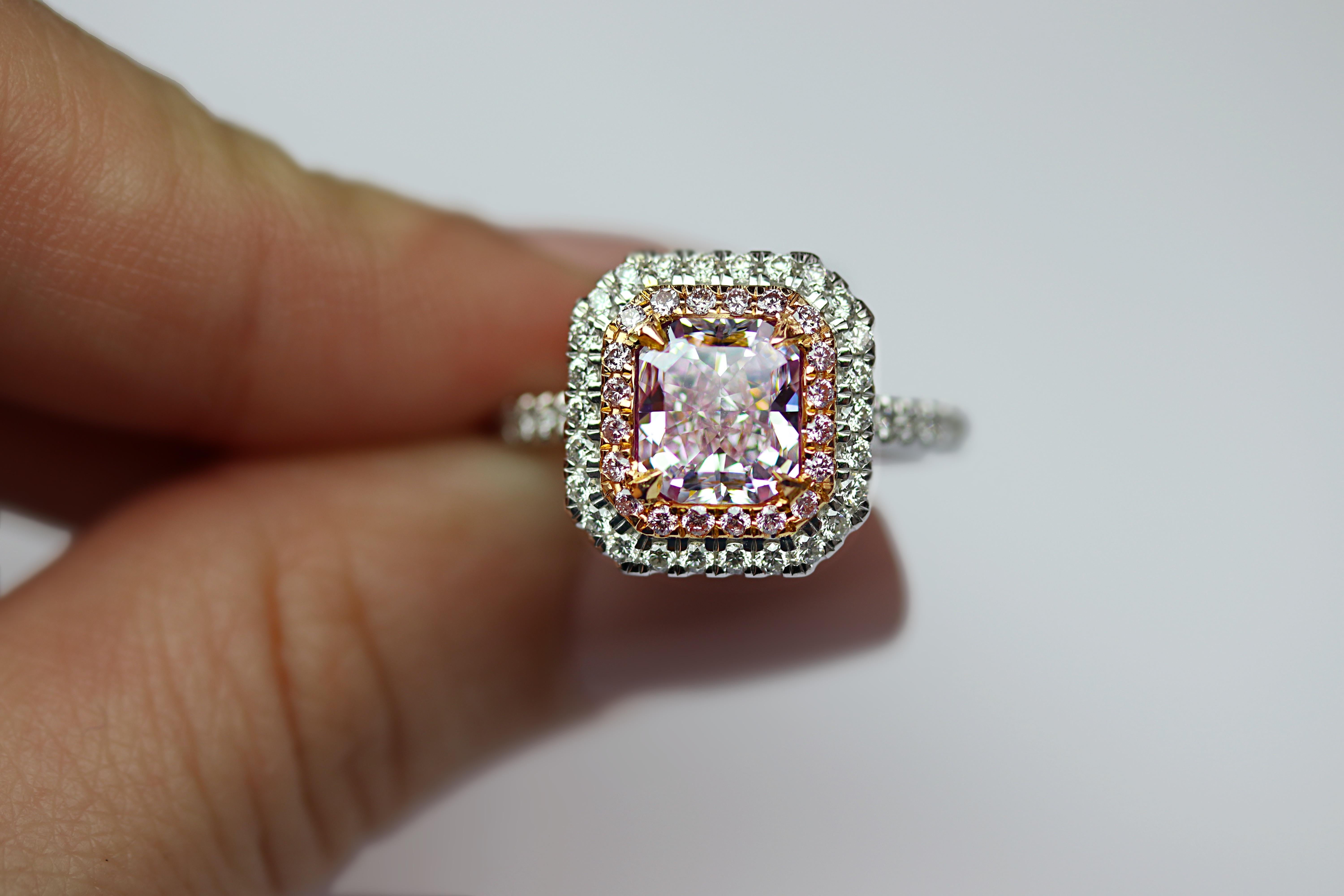 Contemporary GIA Certified 1.73 Carat Radiant Fancy Purplish Pink Diamond Ring