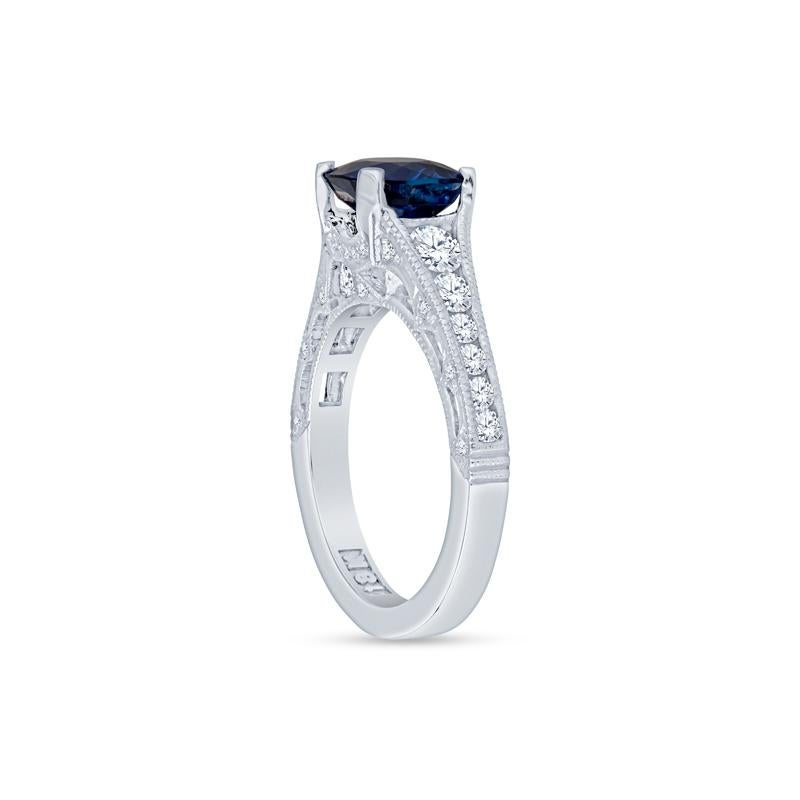 GIA Certified 1.74 Carat Cushion Cut Ceylon Sapphire & Diamond Ring In New Condition For Sale In Houston, TX