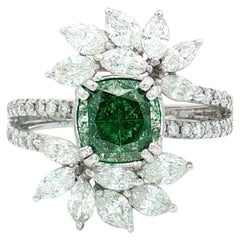 Bague sertie d'un diamant certifié GIA de 1,74 carat, de couleur « Fancy Brownish Greenish Yellow », pureté VS2