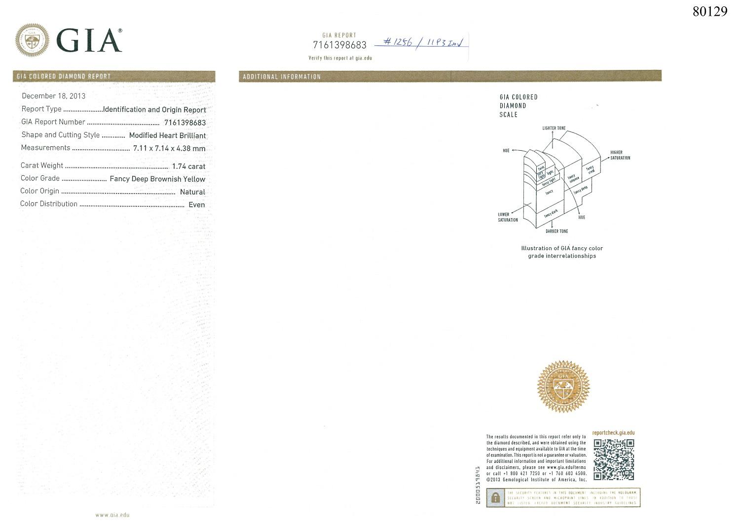 KAHN GIA Certified 1.74 Carat Fancy Yellow Diamond Ring For Sale 4