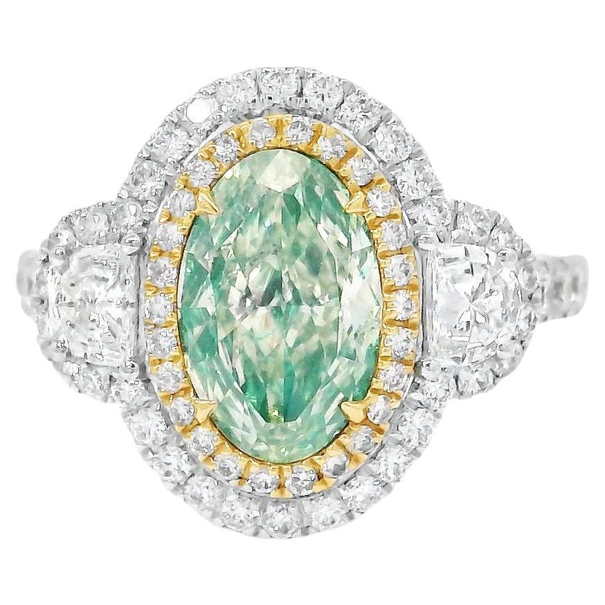 GIA Certified 1.74 Carat Fancy Light Greenish Yellow SI2 Clarity Diamond Ring
