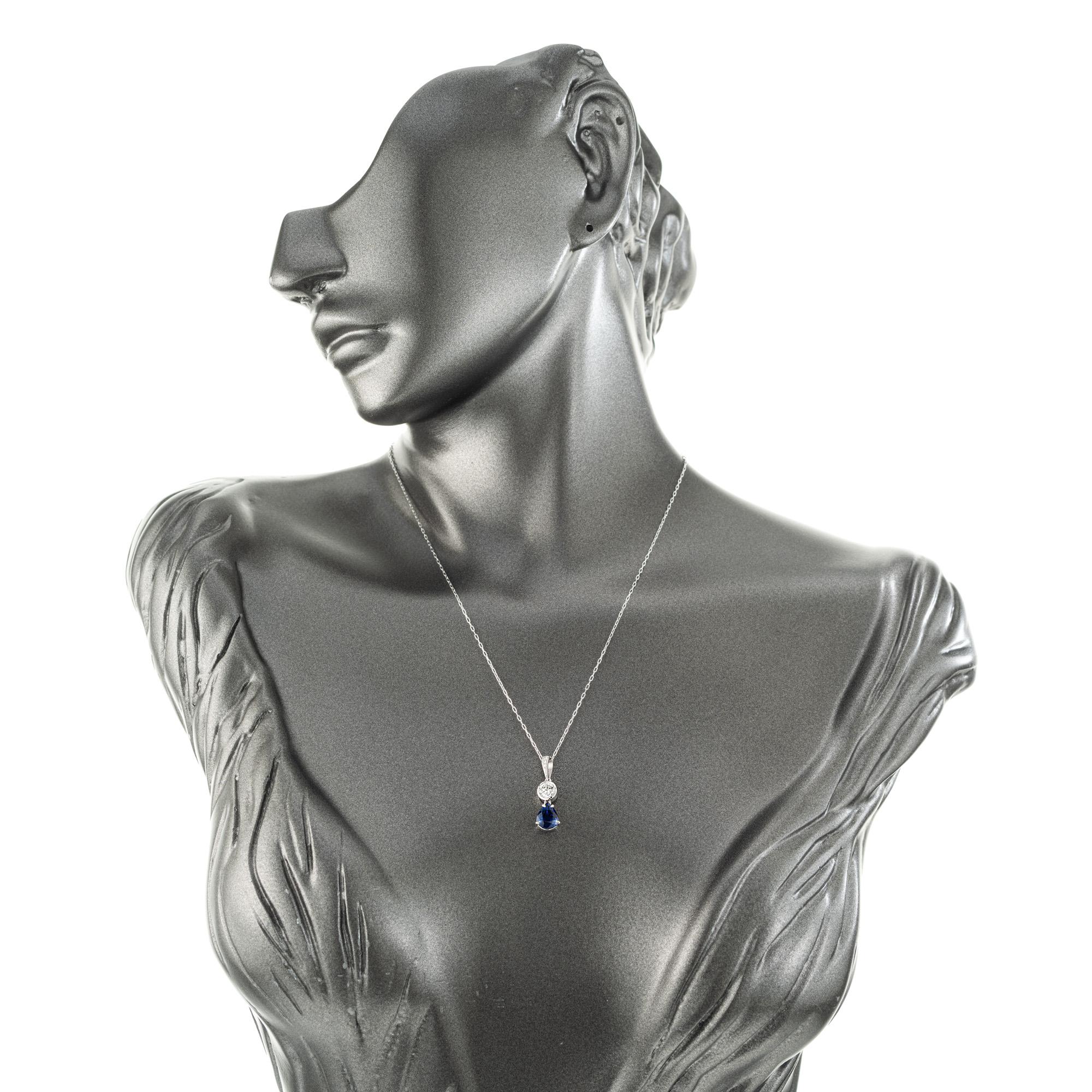 GIA Certified 1.74 Carat Pear Sapphire Diamond Platinum Pendant Necklace For Sale 2