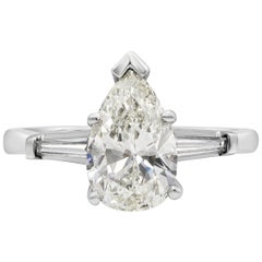 GIA Certified 1.74 Carats Pear Shape Diamond Three-Stone Engagement Ring