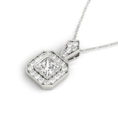 GIA Certified 1.74 Carat Princess Diamond Milgrain Halo White Gold Pendant