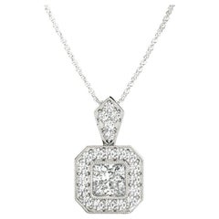 GIA Certified 1.74 Carat Princess Diamond Milgrain Halo White Gold Pendant GIA Certified 1.74 Carat Princess Diamond Milgrain Halo White Gold Pendant