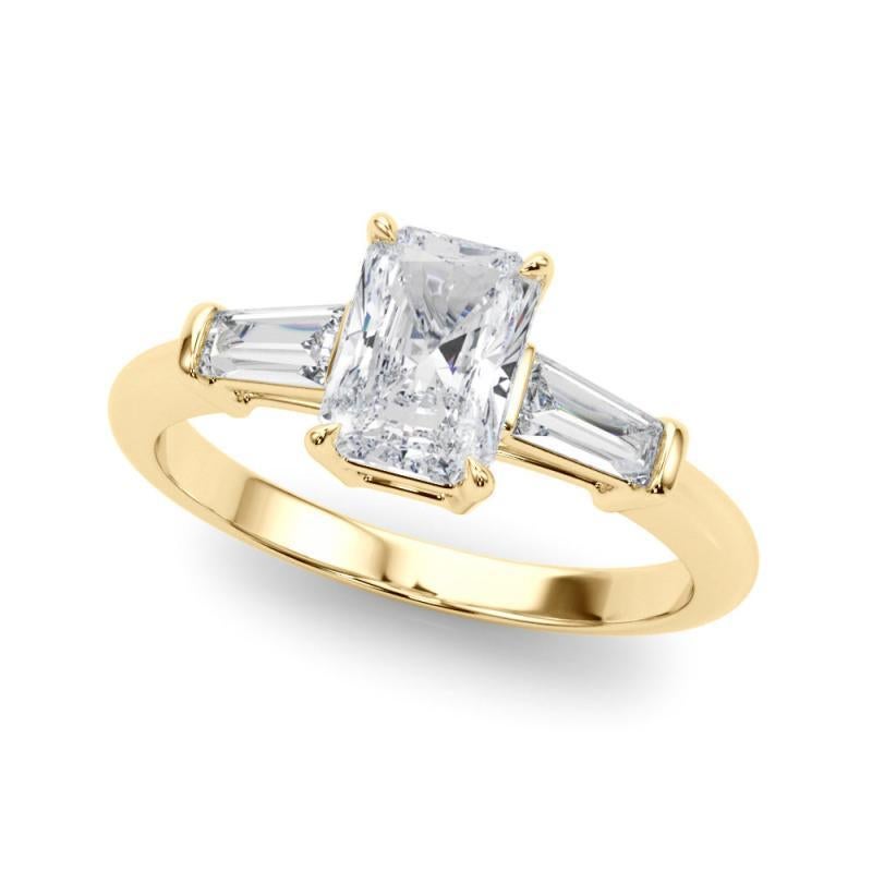 Radiant Cut GIA Certified 1.74 Carat Radiant & Baguette Three-Stone Diamond Ring For Sale