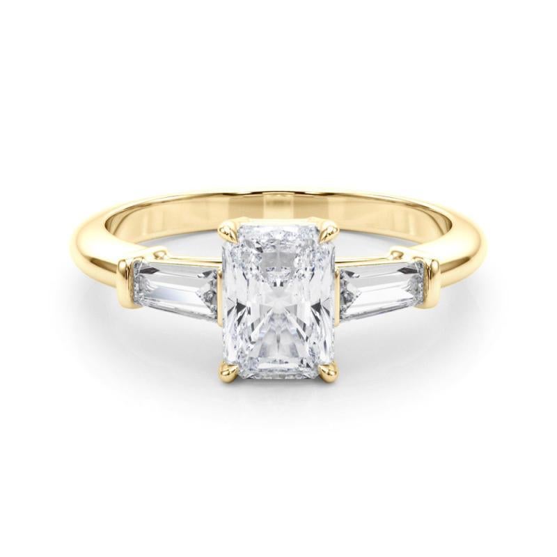 GIA Certified 1.74 Carat Radiant & Baguette Three-Stone Diamond Ring