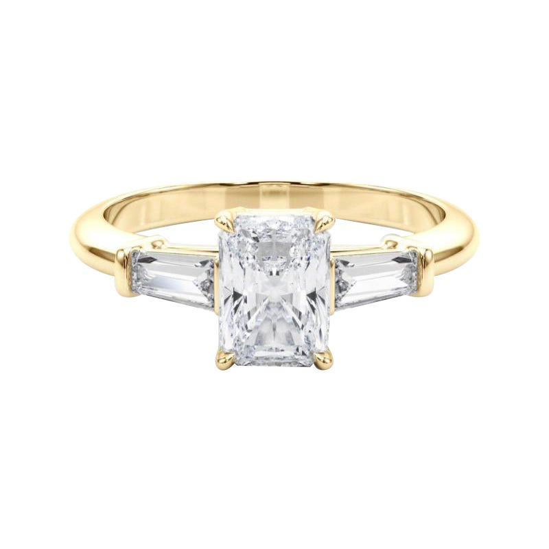 Anello con diamanti radianti e baguette a tre pietre certificato GIA da 1.74 carati