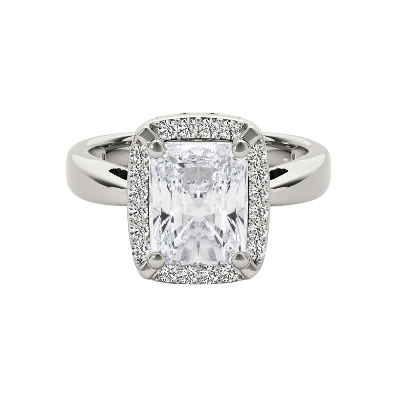 Bague en or blanc 18 carats certifiée GIA 1,74 carat Radiant Halo Antique