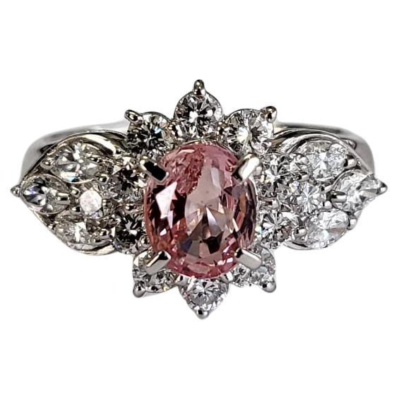 GIA Certified, 1.74 carats, No - Heat Padparadscha & Diamonds Engagement Ring  For Sale