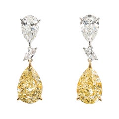 GIA Certified 17.42 Carat Pear Shape Yellow Diamond Drop Earrings in 18k Gold