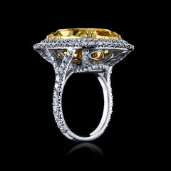 GIA Certified 17.49 Carat Cushion Cut Fancy Light Yellow Diamond Ring